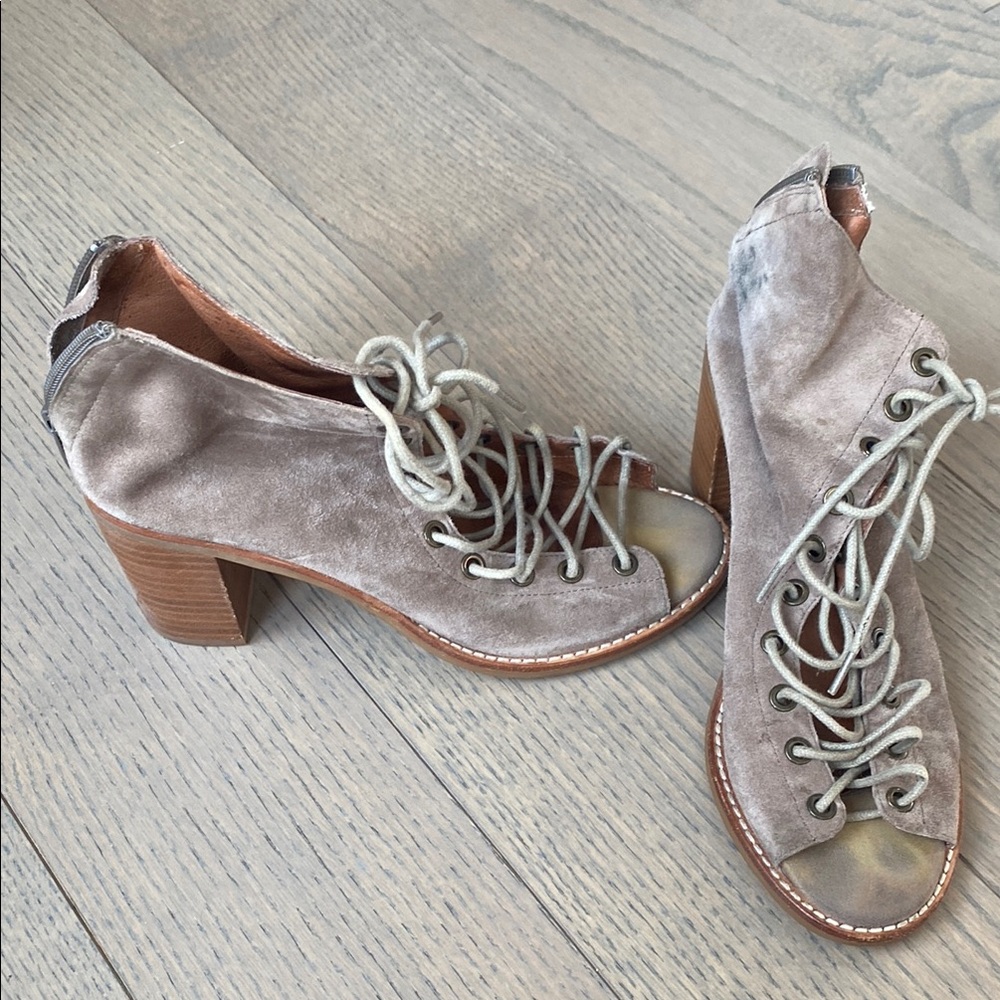 Jeffrey Campbell lace up heeled suede bootie heels